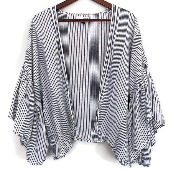 Universal Thread Tops - UNIVERSAL THREAD Striped Open-Front Kimono Style Top Cotton Linen Coastal, OSFM